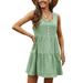 UKAP Women Sundress U Neck Casual Loose Dress Flowy Pleated Mini Dress Plain Summer Dress