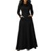 UKAP Womens Empire Waist Elegant Long Fomral Dress Evening Wedding Party Dresses Pocket Heaps Collar Long Sleeve Special Occasion Maxi Dress