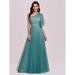 Ever-Pretty Womens Mesh Empire Waist One Shoulder Maxi Wedding Guest Dress 00295 Dusty Blue US10