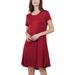 Niuer Women Solid Color Short Dress Summer Holiday Short Sleeve U Neck T Shirt Dress Pockets Pleated Dresses Red M(US 8-10)