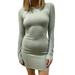 MISOWMNJOY Womenâ€™s Slim Fit Dress Crew Neck Solid Color Long Sleeve Lace Up Dress