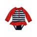 Infant Baby Girls Red White & Blue Ruffle Zip Front 1pc Summer Swim Suit 3-6M