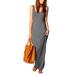 Colisha Summer Solid Color Long Sundress For Women Casual Crew Neck Sleeveless Maxi Dress Holiday Beach Party Slim Dress