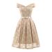Women Lace Skater Dress Off the Shoulder Bow Pleated A-Line Bridesmaid Evening Party Gown Dress
