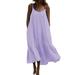 Plus Size Women Boho Loose Long Dress Flowy Pleated Ruffled Dresses Sundress Ladies Summer Beach Oversized Kaftan Dress Womens Summer Loose Holiday Short Sleeve Plain Cami Dress