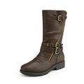 Dream Pairs Girls Kids Winter Fashion Knee High Winter Boots Buckle Zipper Riding Boot Mid Boot Atlanta-K Brown Size 10