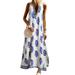 Women Floral Print Long Maxi Dress Summer Sleeveless V Neck Boho Dresses Holiday Party Beach Sundress Plus Size