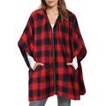 Women Jacket Plaid Print Zip Up Pockets Hooded Casual Coats