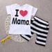 2PCS Toddler Baby Girl Boy T-shirt Tee+Striped Pants Shorts Outfits Kids Cute Comfortable Short Sleeve Clothes