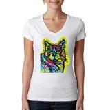 Cat's Eye All Things Belong to Cats Cute Cat Lover Womens Cat Lover Junior Fit V-Neck Tee, White, Large