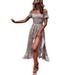 Julycc Women Floral Off Shoulder Summer Beach Short Sleeve Casual Midi Dress