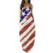 Colisha Women Sleeveless Summer Dress Casual Spaghetti Strap Cami American Flag Printed Fashion Pockets Tunic Dresses