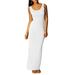 Niuer Casual Crew Neck Maxi Dress For Women Summer Sleeveless Bodycon Solid Color Sundress Party Club Slim Tank Dress