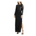 RALPH LAUREN Womens Black Sequined Cut Out Long Sleeve Jewel Neck Maxi Sheath Evening Dress Size 10