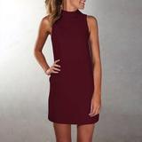 Women's Turtleneck Sleeveless Dress Slim Summer Sexy Party Dress Elegant Mini Dress Solid Color Dress