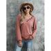 Womens Plain Tunics Tops V Neck Long Sleeve Button Up Loose Knitwear Tunics