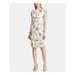 RALPH LAUREN Womens Ivory Ruched Floral Cap Sleeve Jewel Neck Knee Length Sheath Dress Size 8P