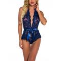 Women Backless Floral Lingerie Romper Bodycon V Neck Nightwear Mini Bodysuit Sexy Playsuit