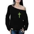 Awkward Styles Green Cross Ladies Off The Shoulder Sweatshirts Cross Sweater Jesus Clothing for Women Cross Oversized Sweatshirt Christian Cross Clothes Cross Off The Shoulder Sweatshirt for Women