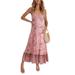 Niuer Women Strappy Tunic Dress Ladies Sexy Sleeveless Cami Floral Print Holiday Elegant Maxi Dresses Pink XL(US 14-16)