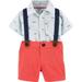 Carter's Baby Boys 3 Piece Dress up Bodysuit Twill Shorts And Suspenders Set Outfit Blue Size 6 Months
