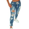 Sexy Dance Women Ripped Jeans Leggings Ripped Distressed Destroyed Skinny Jeans Low Waisted Stretch Denim Pants Trousers