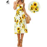 Sixtyshades Womens Casual Summer Dresses Spaghetti Strap Boho Sundress with Pocket Deep V Neck Floral Beach Dress (XL, Yellow)