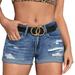 Fiomva Women Ripped Denim Shorts Mid Waist Rolled Cuff