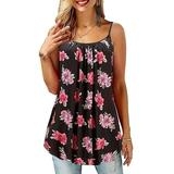 Summer Sexy Floral Print T Shirts for Women Casual Baggy Strap Tunic Tops Vintage Loose Sleeveless T-shirt Tank Tops Ladies Dailywear Basic Tee Blouse