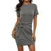 Avamo Womens Short Sleeve Dress Casual Ruched Dress Summer Beach Sundress Wrap Tie Waist Party Holiday Short Mini Dresses