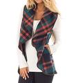 Womens Collar Waistcoat Plaid Jacket Duster Coats Ladies Outwear Loose Cardigan