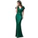 Ever-Pretty Women's Deep V-neck Short Sleeve Sequin Dress Long Evening Dress 00608 Dark Green US4