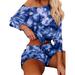 Women Outfits Off Shoulder Crop Top and Casual Cycling Shorts Tie Dye Floral Print Tracksuit Sweatsuit