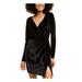 TRIXXI Womens Black Glitter Long Sleeve V Neck Short Sheath Party Dress Size S