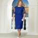 Women Lace Dress Plus Size Half Sleeve Solid Color Knee Length Elegant Wedding Party Pencil Dress Dark Blue/Blue/Red