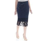 OSCAR DE LA RENTA Womens Blue Lace Floral Midi Formal Skirt Size M