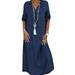 Women's Summer Short Sleeve V Neck Denim Dresses Maxi Dress Split Plus Size Casual Sundress