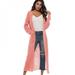 Long Solid Sweaters Knitting Long Sleeves Pockets Cardigan Sweater Female Cardigans Pink XL