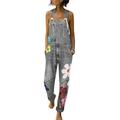 Womens Casual Floral Denim Jumpsuits Overall Jeans Silm Fit Pants Dungarees