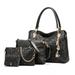 Handbag for Women, GMYLE Embossed PU Leather Shoulder Crossbody Tote Bucket Bag Fashion Large Capacity, Pouch Wallet Card Holder Butterfly Keychain 4 in 1 Set Gift for Mother Girlfriend (Black)