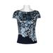 Adrianna Papell Boat Neck Cap Sleeve Zipper Back Embroidered Crepe Top-BLUE BLACK