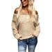 Women's New Solid Color Off-Shoulder Top Off-Shoulder Plush Long Sleeve Ladies Sweater