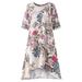 Jocestyle Chinese Style Women Short Sleeve Flower Printed O-Neck Dress (Rose 3XL)