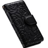 ZTE BLADE Z MAX PRO/SEQUOIA LUXURIOUS EMBOSS CAMELLIA FLORAL WALLET CASE-BLACK