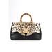 Pre-ownedGucci Leather Bamboo Leopard Print Top LTDE821 Handle Satchel Handbag Black