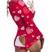 Xingqing Valentine's Day Women V-neck Heart Print Long Sleeve Romper Bodysuit Pajamas Home Clothes