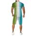 QunButy Tie Dye Shirts for Men Men's Summer Gradient Short Sleeve and Sports Shorts Running Pants Two-Piece Suit