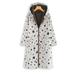 Daciye Dots Printed Women Hooded Coat Fleece Long Sleeve Outerwear (White 3XL)