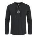 M-4XL Fashion New Men Plus Size Cotton Linen Shirt Henley Tops Casual Loose Long Sleeve Tee For Men Male Simple Round Neck Pullover Hippie Casual Style Black XL