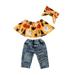 Meihuida Toddler Girls Halloween Off Shoulder Tops+Hole Denim Pants+Headband